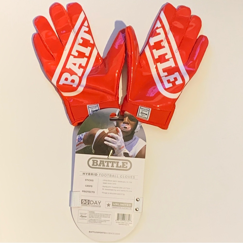Battle Hybrid Football Gloves High Performance Adjustable Red Sports Gloves
